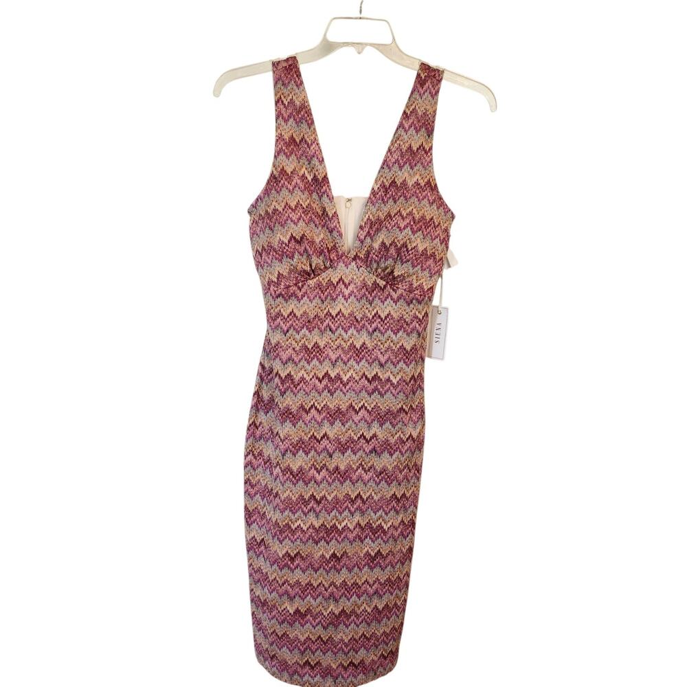 NWT Sinea Bodycon Plunge Neck Dress Size 12 Festive Fun Sexy - Picture 3 of 13